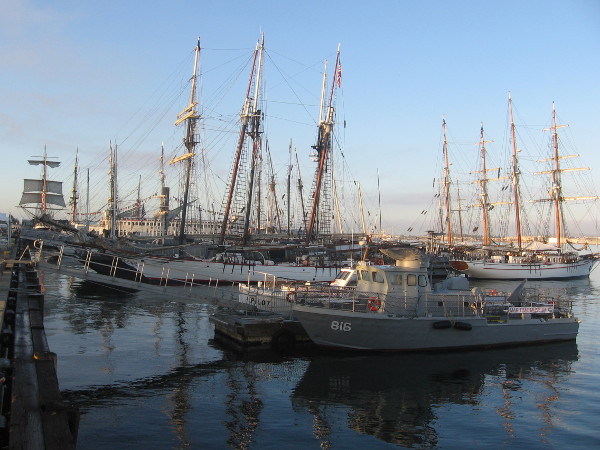 A view of tall ships participating in 2014 Festival of Sail on the Embarcadero.