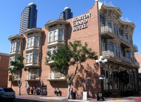 The Horton Grand Hotel stands in downtown San Diego's Gaslamp Quarter.