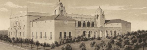 Southern California Counties Building, which stood a century ago in Balboa Park at the site of today's Natural History Museum.