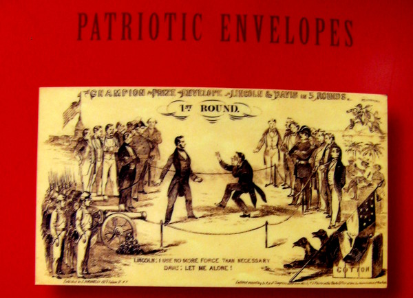 Old envelope depicts a boxing match between Lincoln and Jefferson Davis.