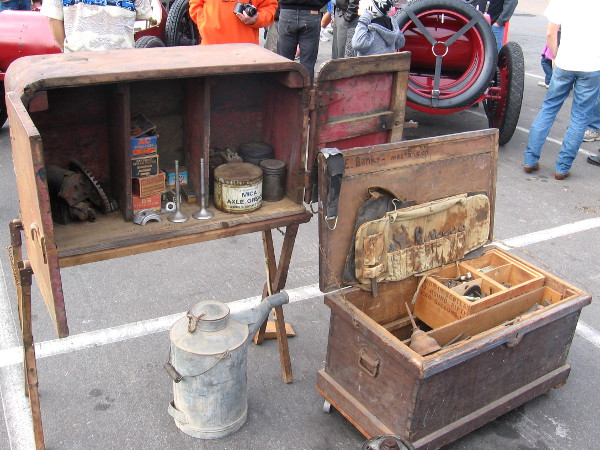 Chests full of tools that car mechanics would use back in the old days.