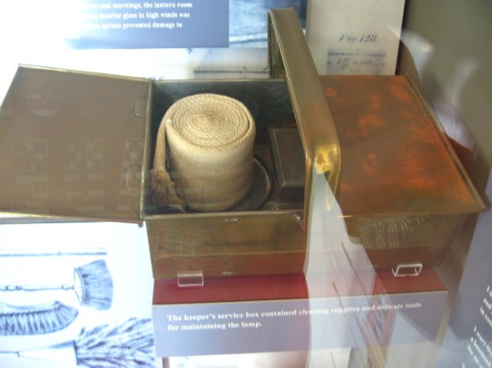 The keeper's service box contained cleaning supplies and delicate tools for maintaining the lamp.