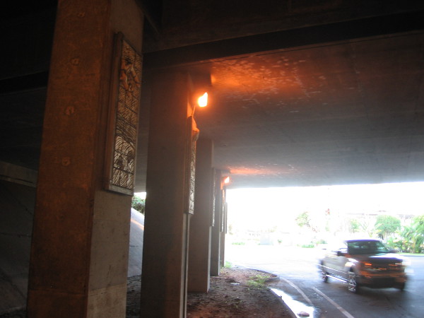 The very dark Interstate 8 underpass at Hotel Circle features seldom appreciated public art.