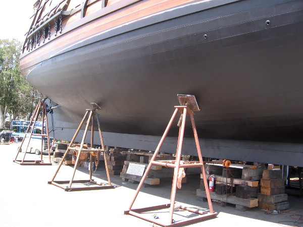A look at the hard wood hull of the galleon San Salvador at Spanish Landing.