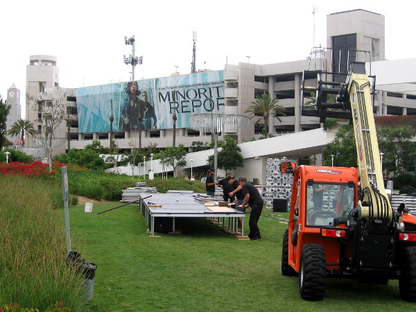 Another section of the FX Fearless Arena under construction, with a big Minority Report banner in the background.