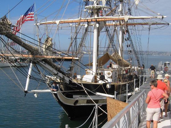 The brig Pilgrim, approximate replica of the historic ship Richard Henry Dana sailed in, is visiting San Diego again for the annual nautical festival.