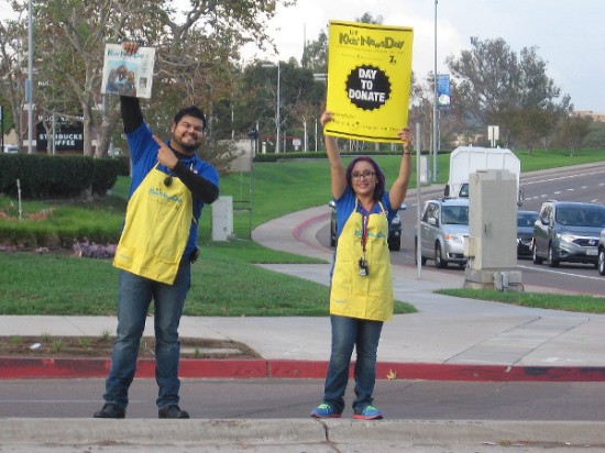 Two cool volunteers raise money for Rady Children's Hospital by selling special newspapers during Union-Tribune Kids' News Day in San Diego.