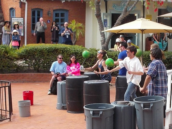 CREW was providing crazy good percussive beats using old garbage cans and other odd household objects.