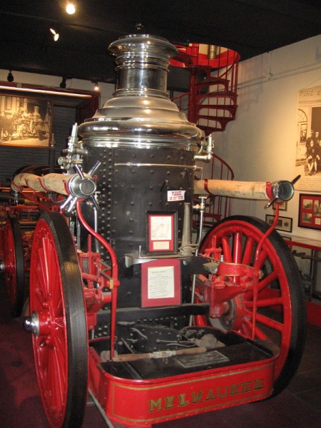 A third room in the Firehouse Museum contains this 1903 coal burning steamer. Fire heats the boiler water making steam which activates a piston that pumps water.