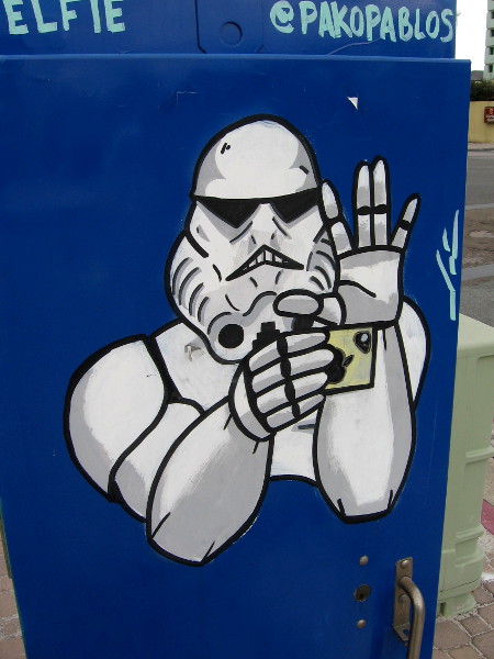 Selfie Stormtrooper thinks he looks good. Funny street art in National City!
