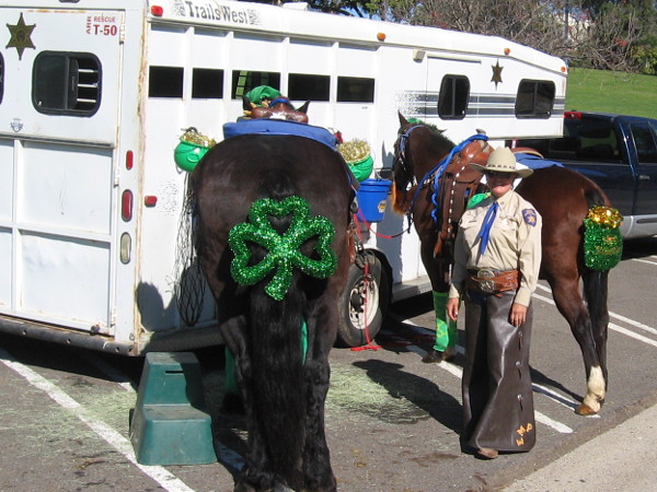Law enforcement would ride in the parade, too. These two horses were wearing some green shamrocks.