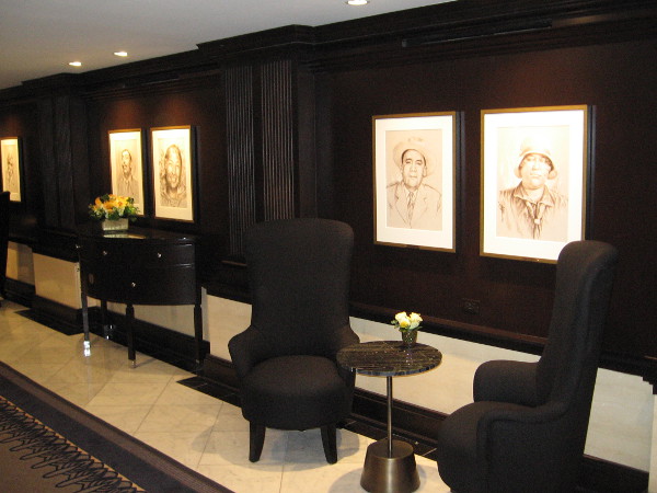 A sitting area near the bank of elevators.