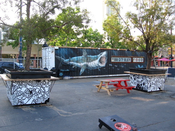 New urban artwork in the Quartyard gathering place at the corner of Park Boulevard and Market Street in San Diego.