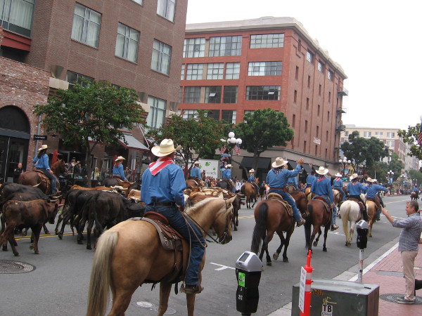A rather unusual sight proceeds north up through San Diego's historic Gaslamp Quarter.