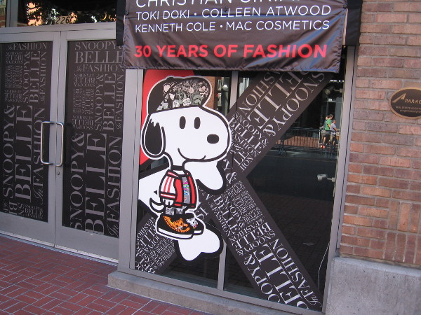 Outside of a Snoopy & Belle pop-up shop in the Gaslamp.