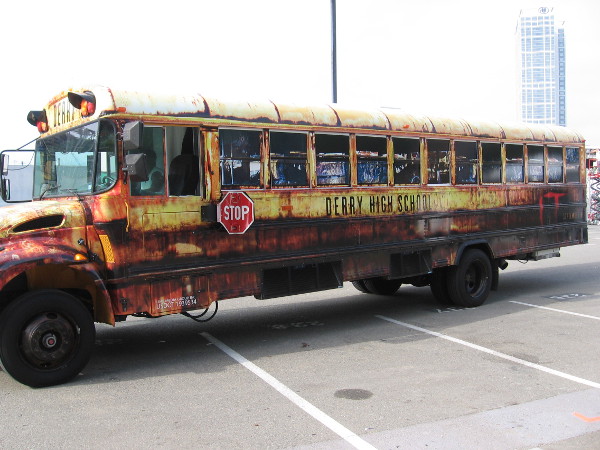 I saw this bloody Derry High School bus in the Petco Interactive Zone. Looks to me like it already brought in some zombies. They might be walking around San Diego right now...