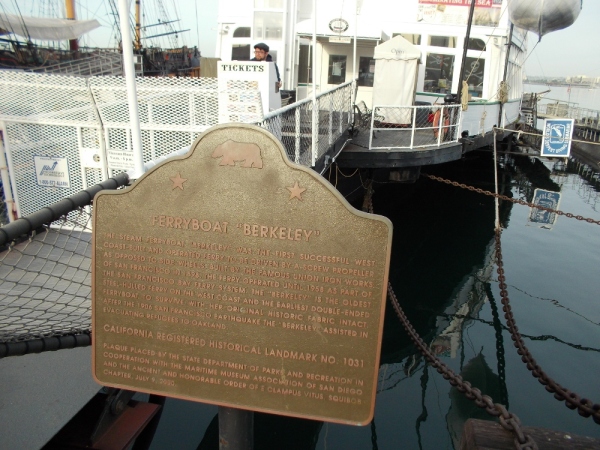 Plaque in front of the ferryboat Berkeley, which was the first successful West Coast-built ferry to be driven by a screw propeller as opposed to side wheels.