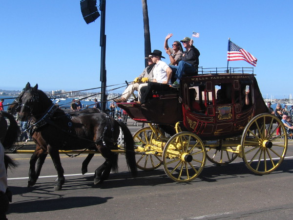 Wells Fargo had their stagecoach in the parade. They saluted heroes who serve.