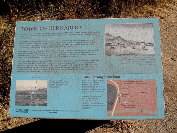 A town called Bernardo used to be located a couple miles southeast of the Sikes Adobe. The construction of the Lake Hodges Dam spelled the end for that town.