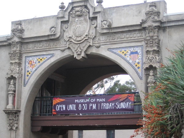 Elaborate ornamentation around the archway outside the east side of the California Quadrangle.