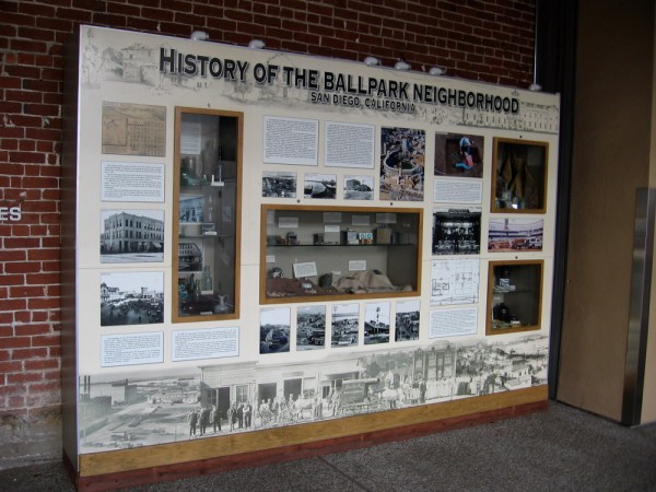 A cool exhibit in Petco Park shows the History of the Ballpark Neighborhood, San Diego, California.