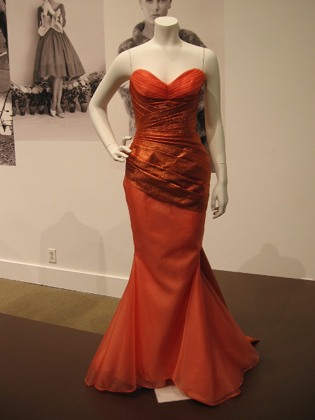 This draped nylon and taffeta gown reflects the Golden Age of Hollywood during the 1930's and the Great Depression. Like an uplifting dream in those difficult times. Created by student designer Stephanie Castro.