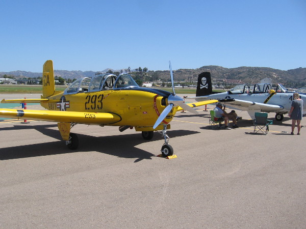 Several restored Beechcraft T-34 Mentor aircraft were out on the Gillespie Field tarmac. These planes served as versatile military trainers after World War II.