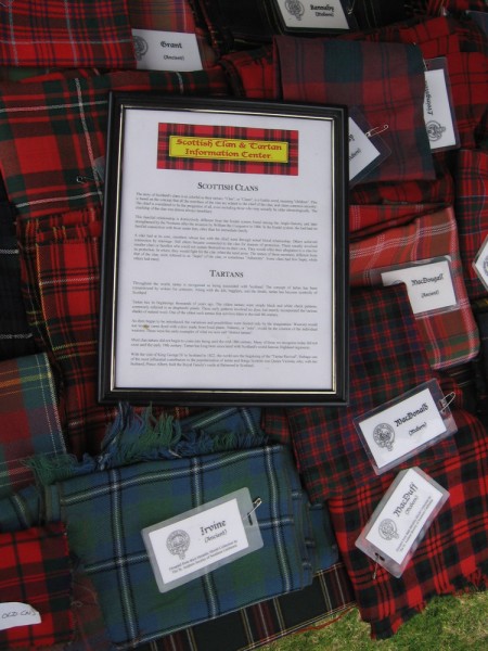 The Scottish Clan and Tartan Information Center had different plaid tartans on display, many with ancient origins.