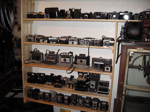 Shelves and shelves of old cameras.
