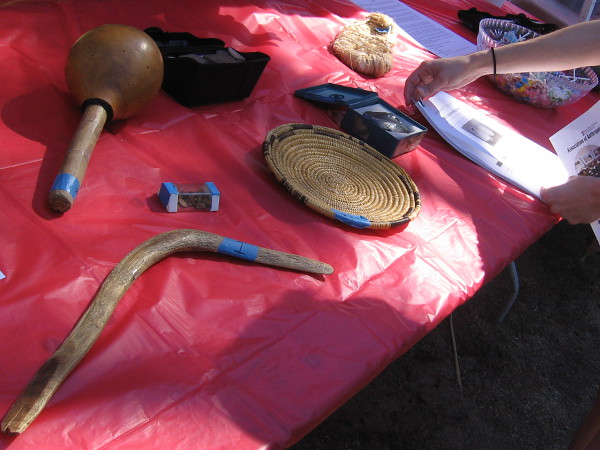 Kumeyaay artifacts were displayed at the SDSU Department of Anthropology's table. If you're a teacher, it might interest you they offer free classroom presentations.