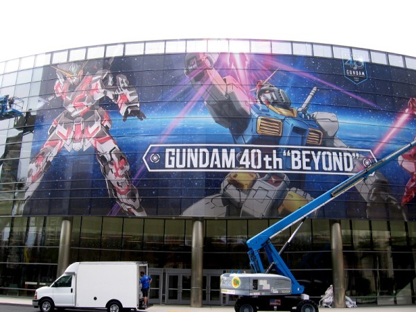 A wrap on the Marriott Marquis' meeting space windows promotes Gundam 40th "Beyond" for 2019 San Diego Comic-Con.