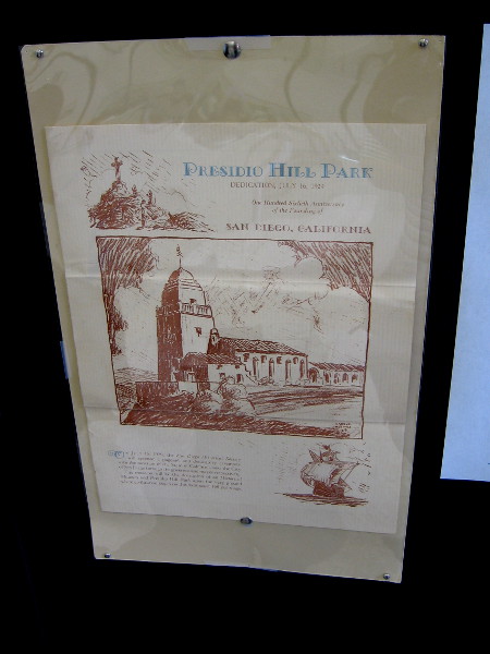 Historical documents on display includes an announcement for the Presidio Hill Park dedication in 1929.