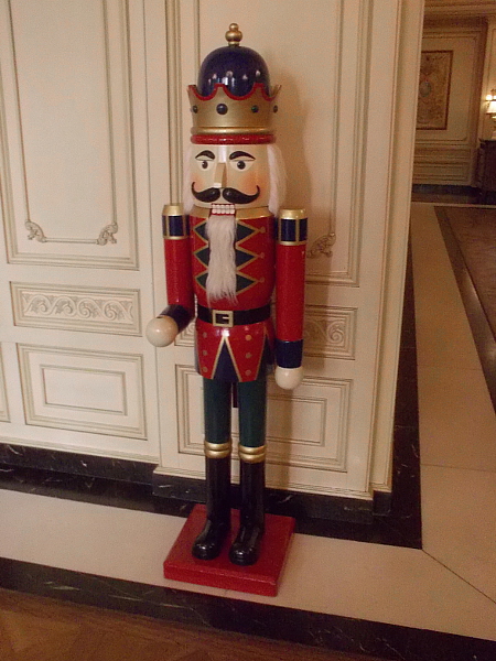 A nutcracker guards the lobby of the Westgate Hotel.