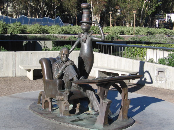 Dr. Seuss and The Cat in the Hat are cast in bronze at UC San Diego in La Jolla, not far from the place where the famous children’s author resided much of his life.
