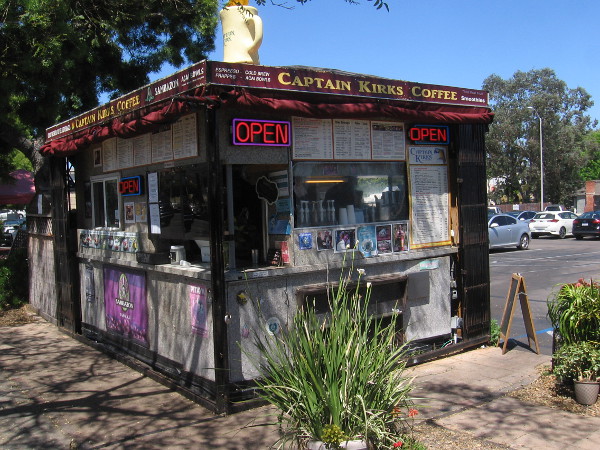 Captain Kirk's Coffee by the sidewalk in South Park.